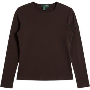 Lauren Ralph Lauren Long Sleeve Top Brown Ribbed Cotton Sleeve Pocket